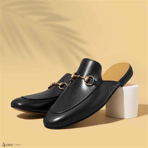 gucci black leather slipper